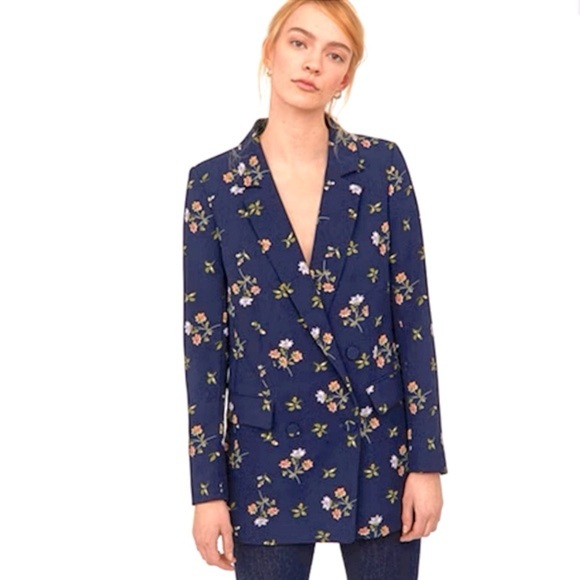 H&M Floral Blazer - Navy Blue with Flowers - Size 4 - Picture 4 of 9
